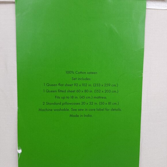 Kate Spade New York Queen Sheet Set Cotton Sateen Linen/Cream 18" Deep Mattress - Picture 4 of 8